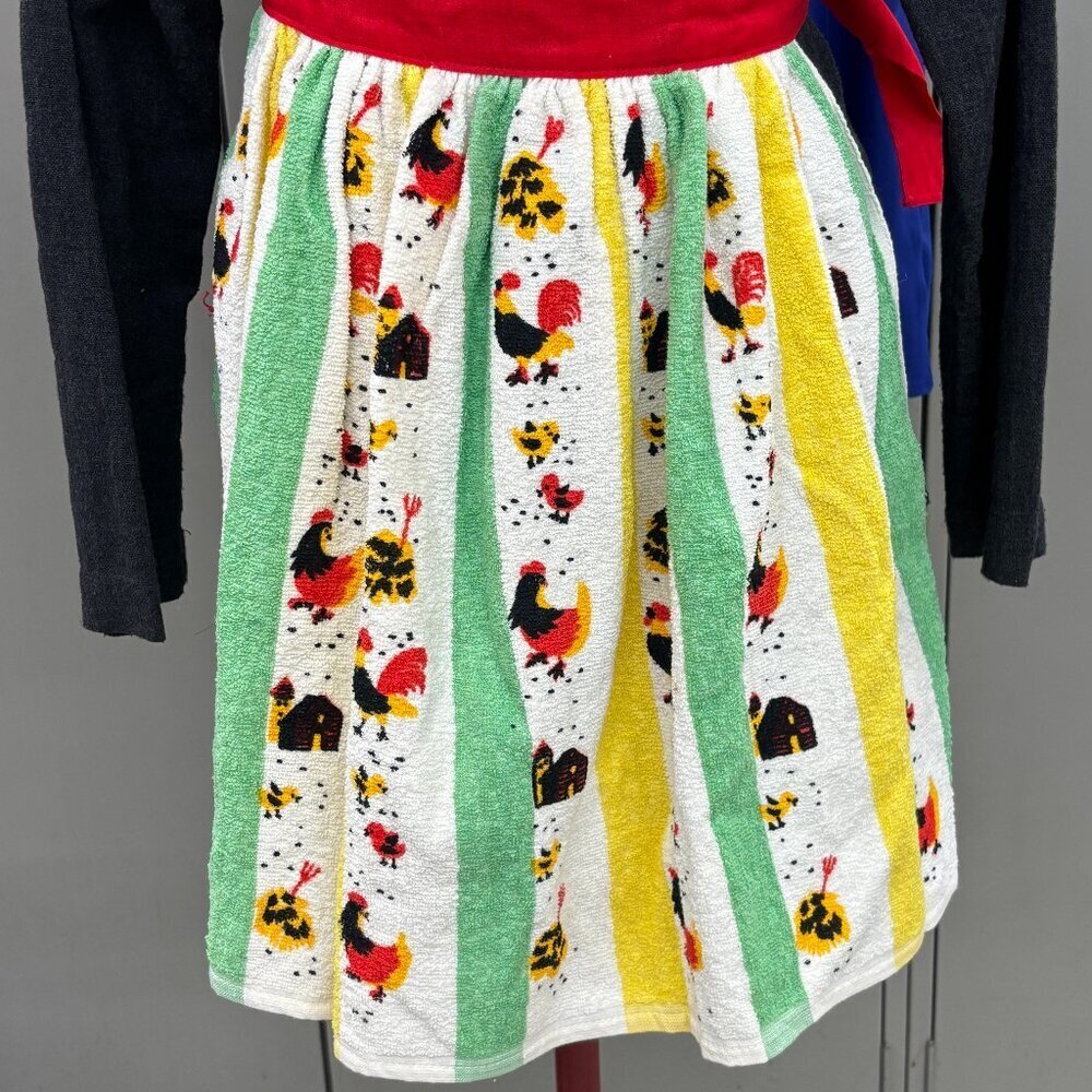 Vintage 1970s Rooster Terrycloth 1/2 Apron Made in Canada One Size Fits Most